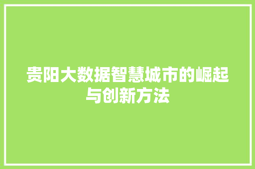 贵阳大数据智慧城市的崛起与创新方法