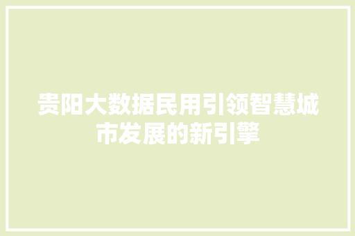 贵阳大数据民用引领智慧城市发展的新引擎