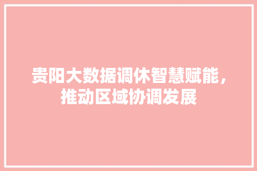 贵阳大数据调休智慧赋能，推动区域协调发展