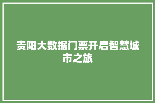 贵阳大数据门票开启智慧城市之旅