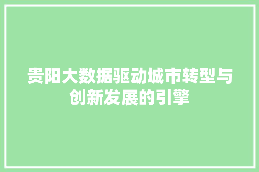 贵阳大数据驱动城市转型与创新发展的引擎