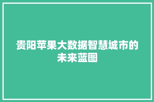 贵阳苹果大数据智慧城市的未来蓝图