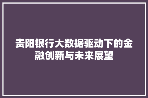 贵阳银行大数据驱动下的金融创新与未来展望
