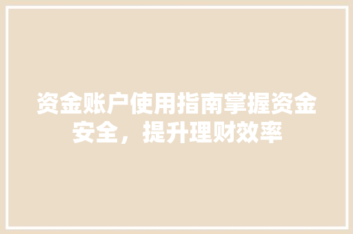 资金账户使用指南掌握资金安全，提升理财效率