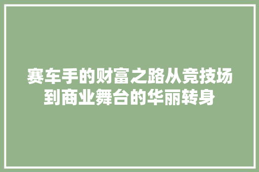 赛车手的财富之路从竞技场到商业舞台的华丽转身