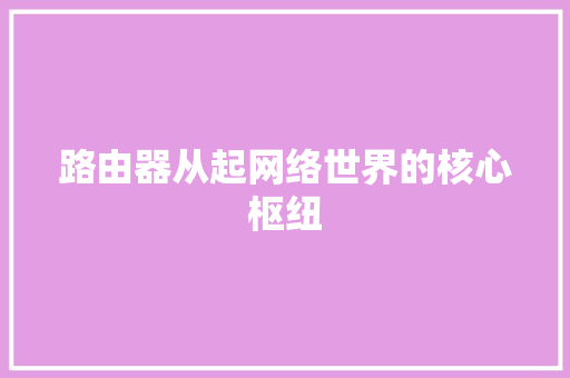 路由器从起网络世界的核心枢纽