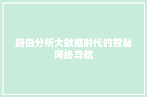 路由分析大数据时代的智慧网络导航