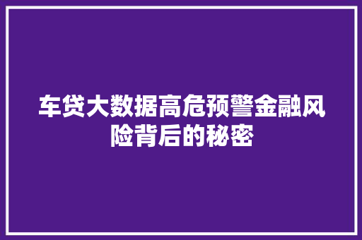 车贷大数据高危预警金融风险背后的秘密