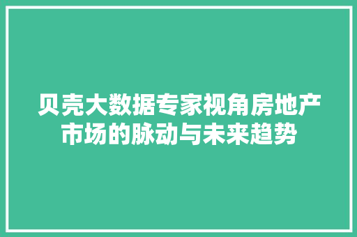 贝壳大数据专家视角房地产市场的脉动与未来趋势