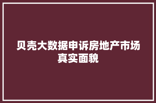 贝壳大数据申诉房地产市场真实面貌