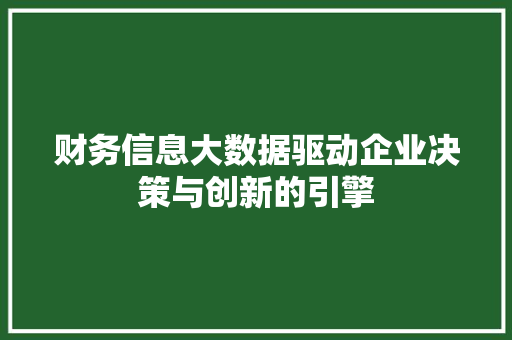 财务信息大数据驱动企业决策与创新的引擎