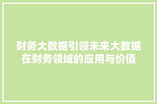 财务大数据引领未来大数据在财务领域的应用与价值