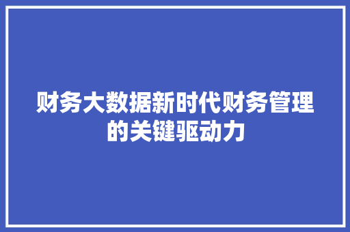 财务大数据新时代财务管理的关键驱动力
