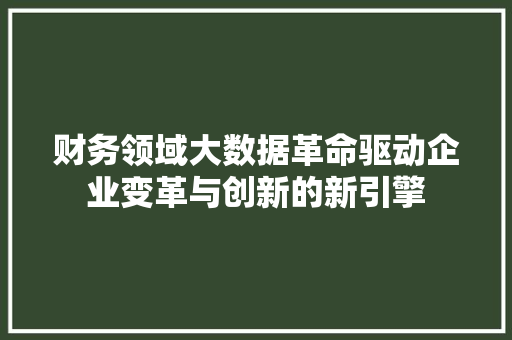 财务领域大数据革命驱动企业变革与创新的新引擎