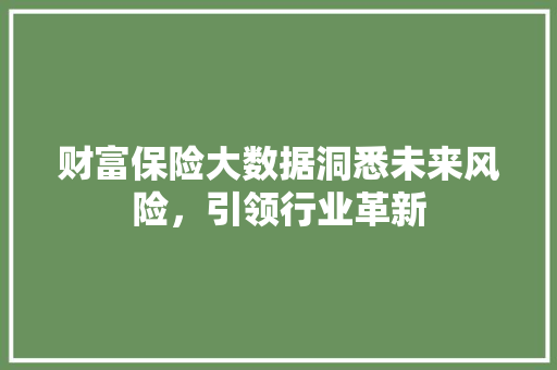 财富保险大数据洞悉未来风险，引领行业革新