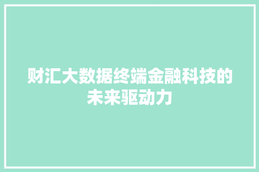 财汇大数据终端金融科技的未来驱动力
