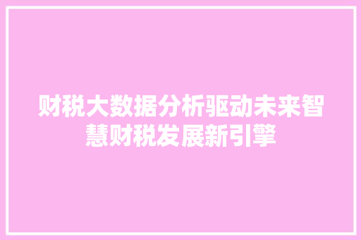 财税大数据分析驱动未来智慧财税发展新引擎