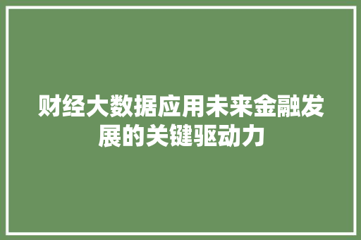 财经大数据应用未来金融发展的关键驱动力