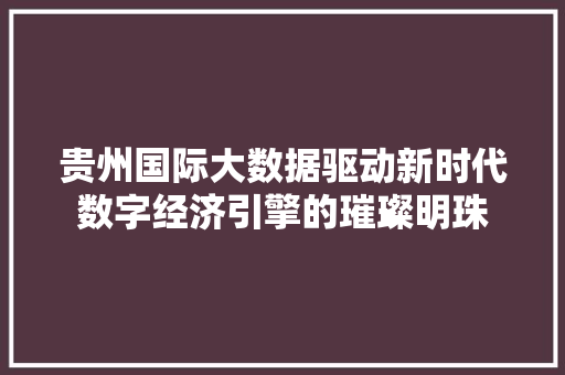贵州国际大数据驱动新时代数字经济引擎的璀璨明珠