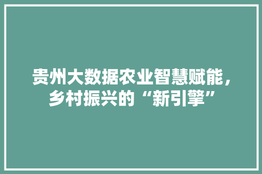 贵州大数据农业智慧赋能，乡村振兴的“新引擎”