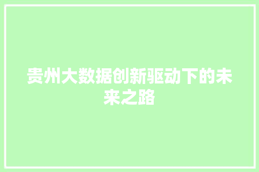 贵州大数据创新驱动下的未来之路