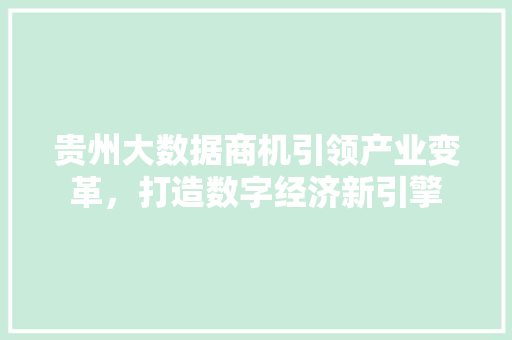 贵州大数据商机引领产业变革，打造数字经济新引擎