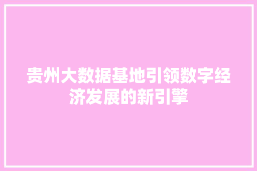 贵州大数据基地引领数字经济发展的新引擎