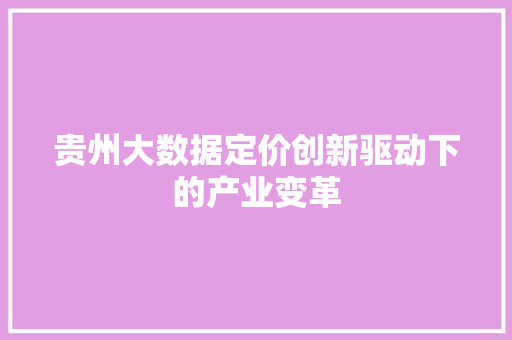 贵州大数据定价创新驱动下的产业变革