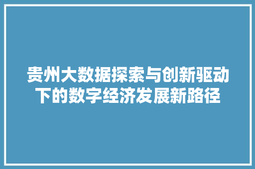 贵州大数据探索与创新驱动下的数字经济发展新路径