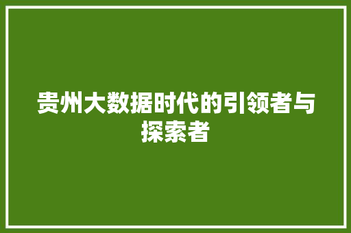 贵州大数据时代的引领者与探索者