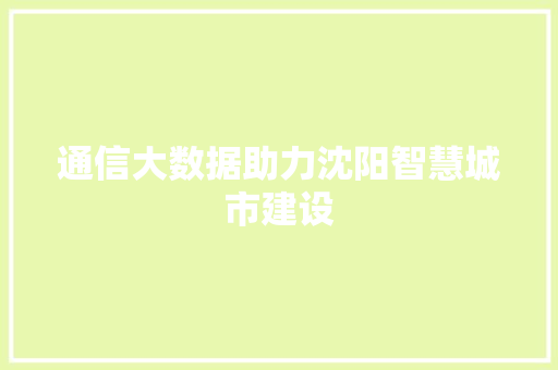 通信大数据助力沈阳智慧城市建设