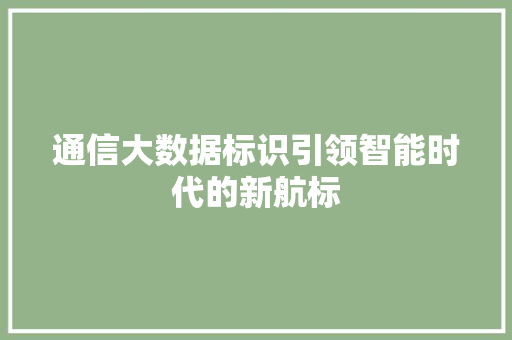 通信大数据标识引领智能时代的新航标