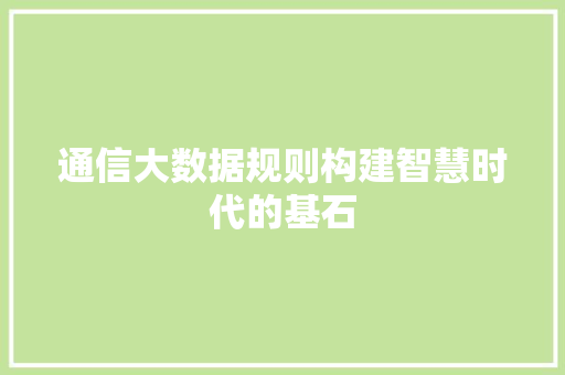 通信大数据规则构建智慧时代的基石