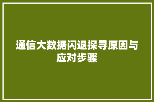 通信大数据闪退探寻原因与应对步骤