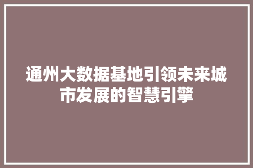 通州大数据基地引领未来城市发展的智慧引擎