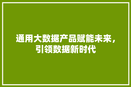 通用大数据产品赋能未来，引领数据新时代