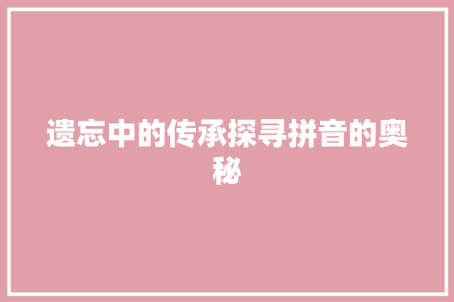 遗忘中的传承探寻拼音的奥秘