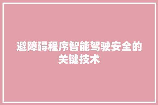 避障碍程序智能驾驶安全的关键技术