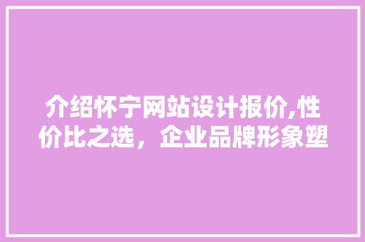 介绍怀宁网站设计报价,性价比之选，企业品牌形象塑造的得力助手
