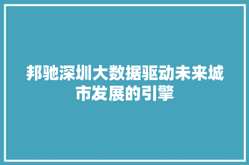 邦驰深圳大数据驱动未来城市发展的引擎