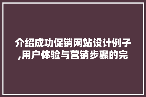 介绍成功促销网站设计例子,用户体验与营销步骤的完美融合