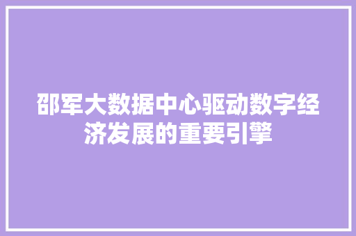 邵军大数据中心驱动数字经济发展的重要引擎