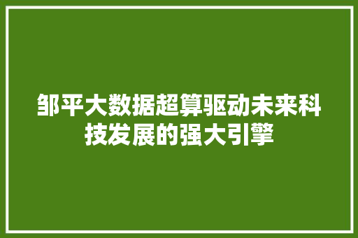 邹平大数据超算驱动未来科技发展的强大引擎