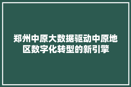 郑州中原大数据驱动中原地区数字化转型的新引擎