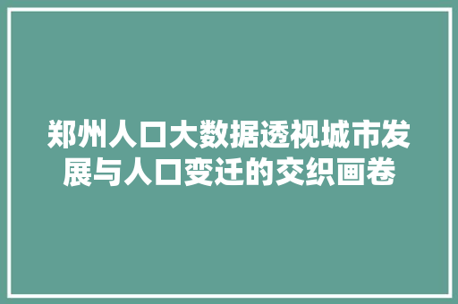 郑州人口大数据透视城市发展与人口变迁的交织画卷