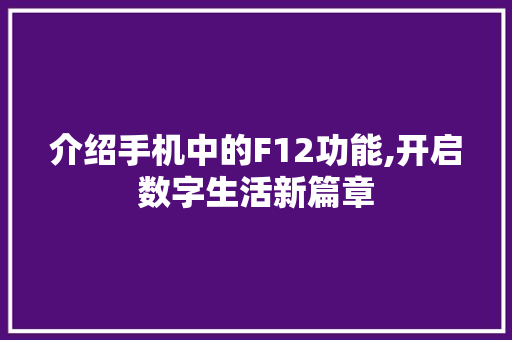 介绍手机中的F12功能,开启数字生活新篇章