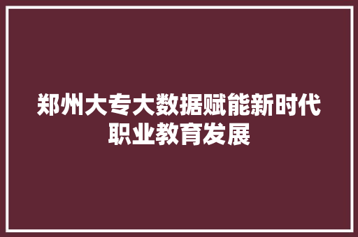 郑州大专大数据赋能新时代职业教育发展