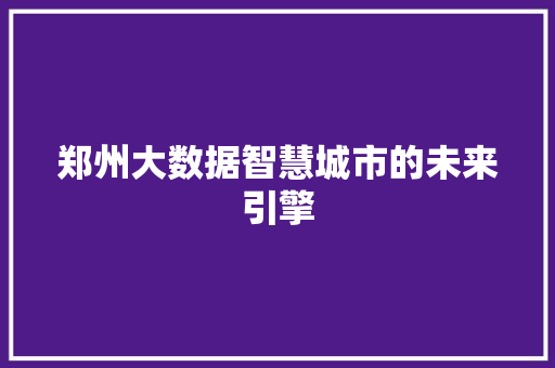 郑州大数据智慧城市的未来引擎
