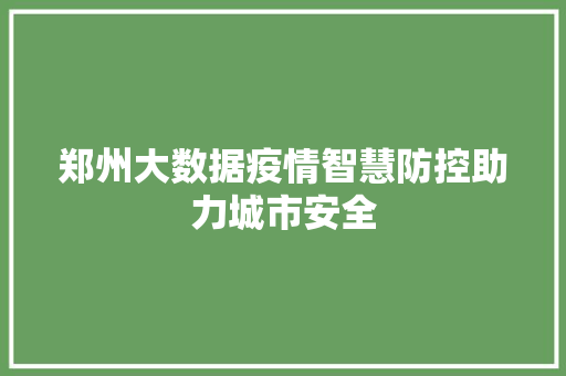 郑州大数据疫情智慧防控助力城市安全