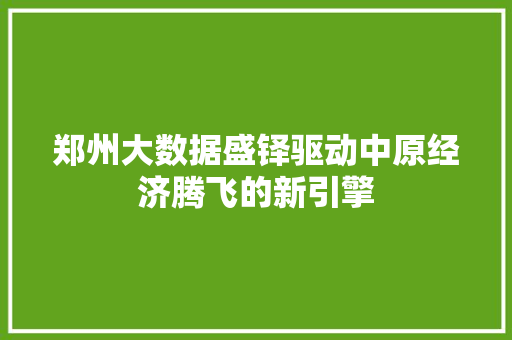 郑州大数据盛铎驱动中原经济腾飞的新引擎